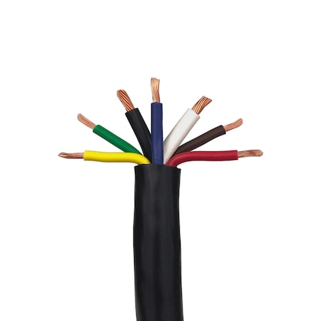 7 Conductor Trailer Cable, 10-12-14 AWG GPT, Color Coded PVC Wires With PVC Jacket, 4' Length